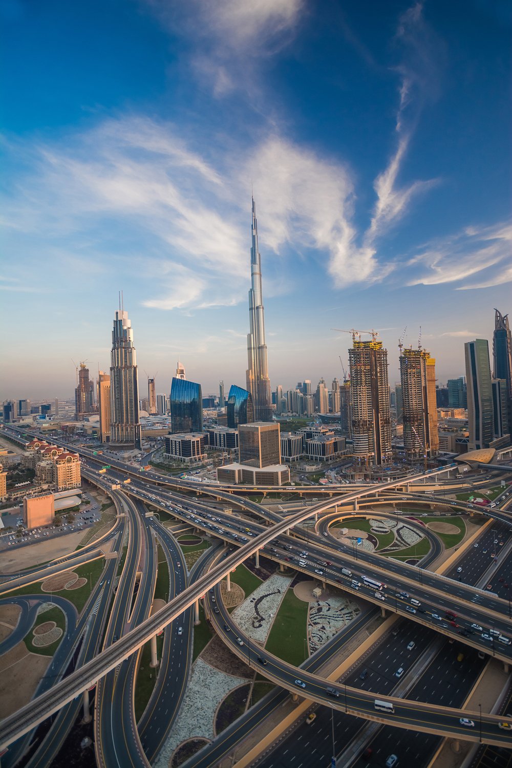 Dubai skyline and transport network