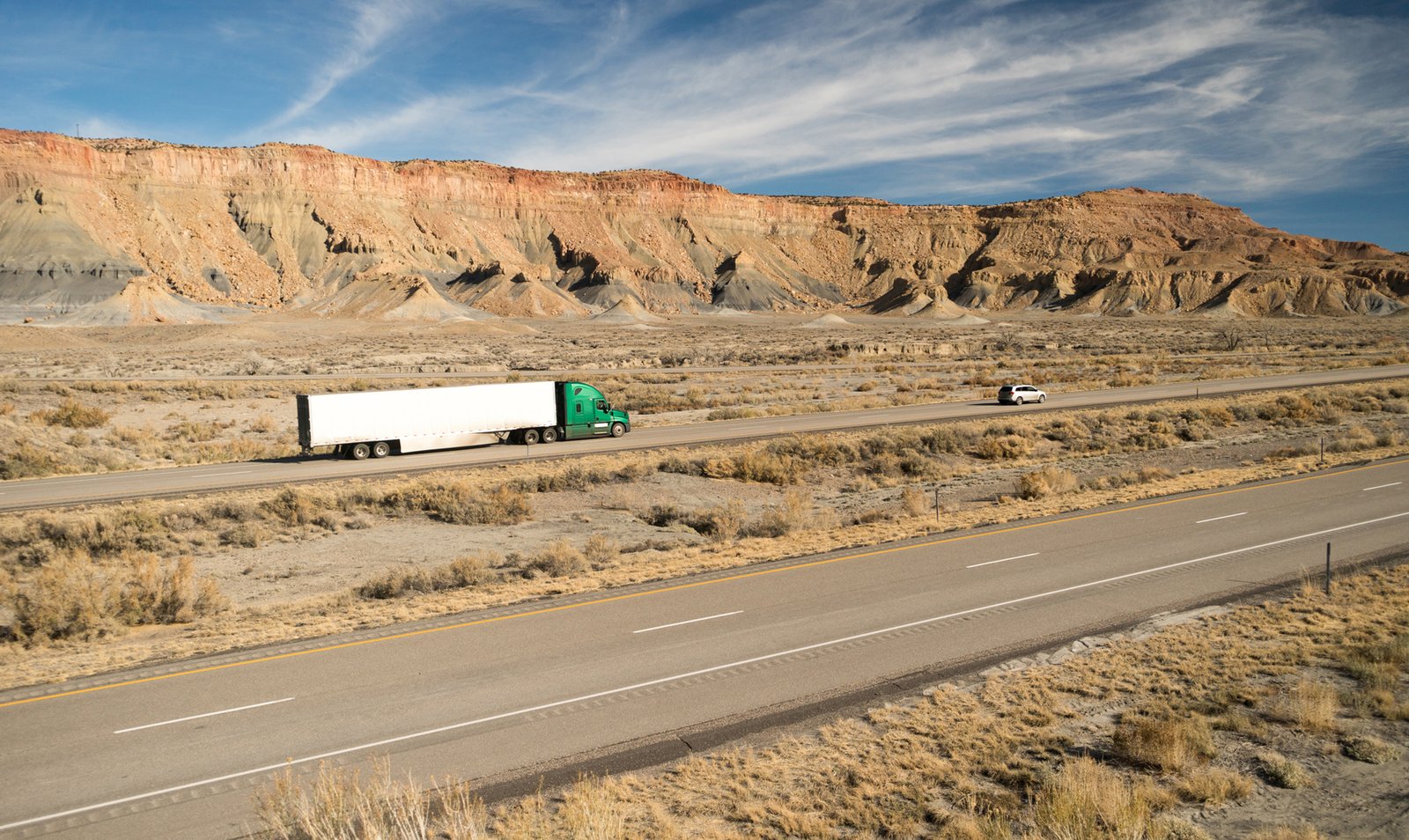 Freight truck travelling on an open highway