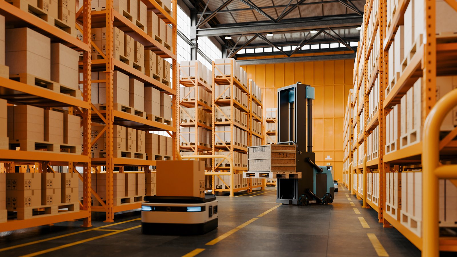 Automated equipment moving goods inside a warehouse
